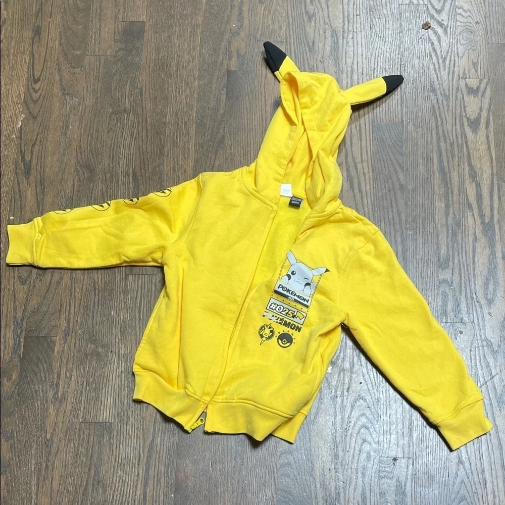Pokemon Yellow Pikachu Kids Zip-Up Hoodie Small Youth